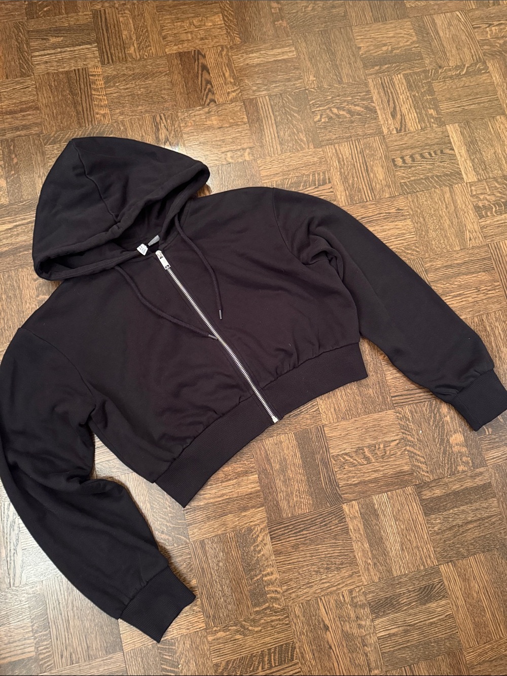 H&M Cropped Black Zip-Up Hoodie Jacket - Women's size Small